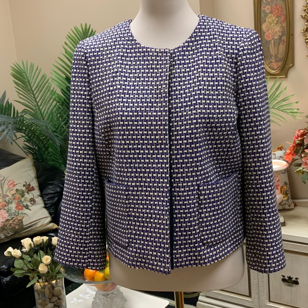 J. Crew Purple/Cream/Navy Silk/Cotton/Viscose Blazer Size 12
